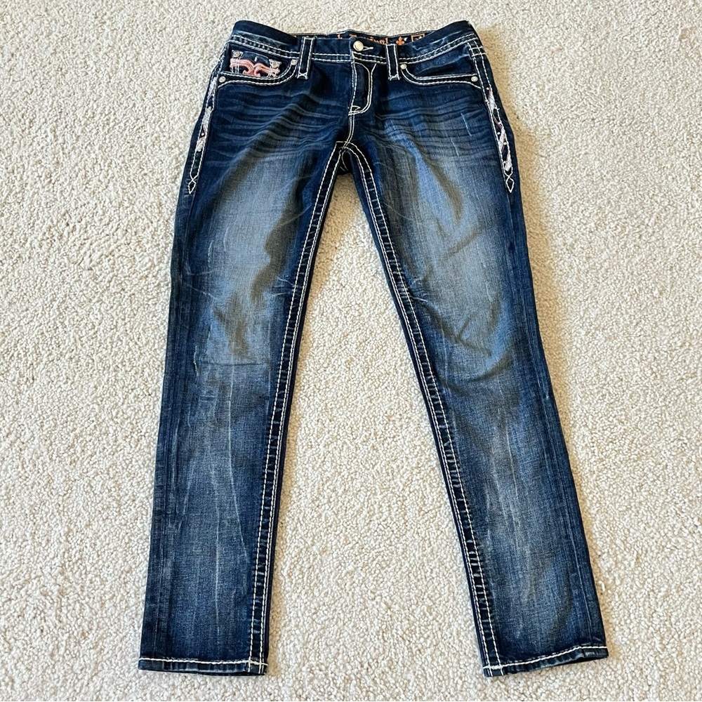 Rock Revival Embroidered Dark Blue Women's Skinny Jeans Sz 29 Cowgirl Chic Rare‎ - Picture 2 of 12